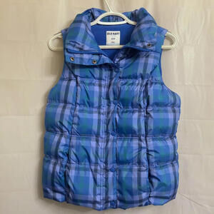 Old Navy Puffer Vest Women's Small S Blue Plaid